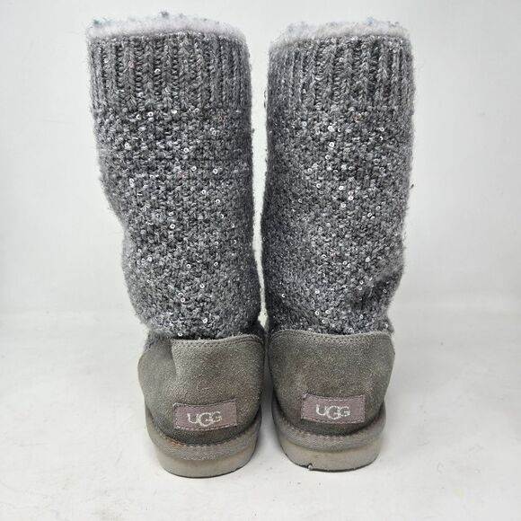 UGG Treadlite Silver Gray Sequin Knit Mid Calf Sweater Boots Shoes Size 6 - Picture 9 of 15
